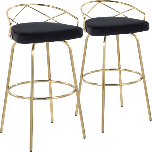 Charlotte 30" Swivel Bar Stool in Gold & Black Velvet with Round Footrest (Set of 2)